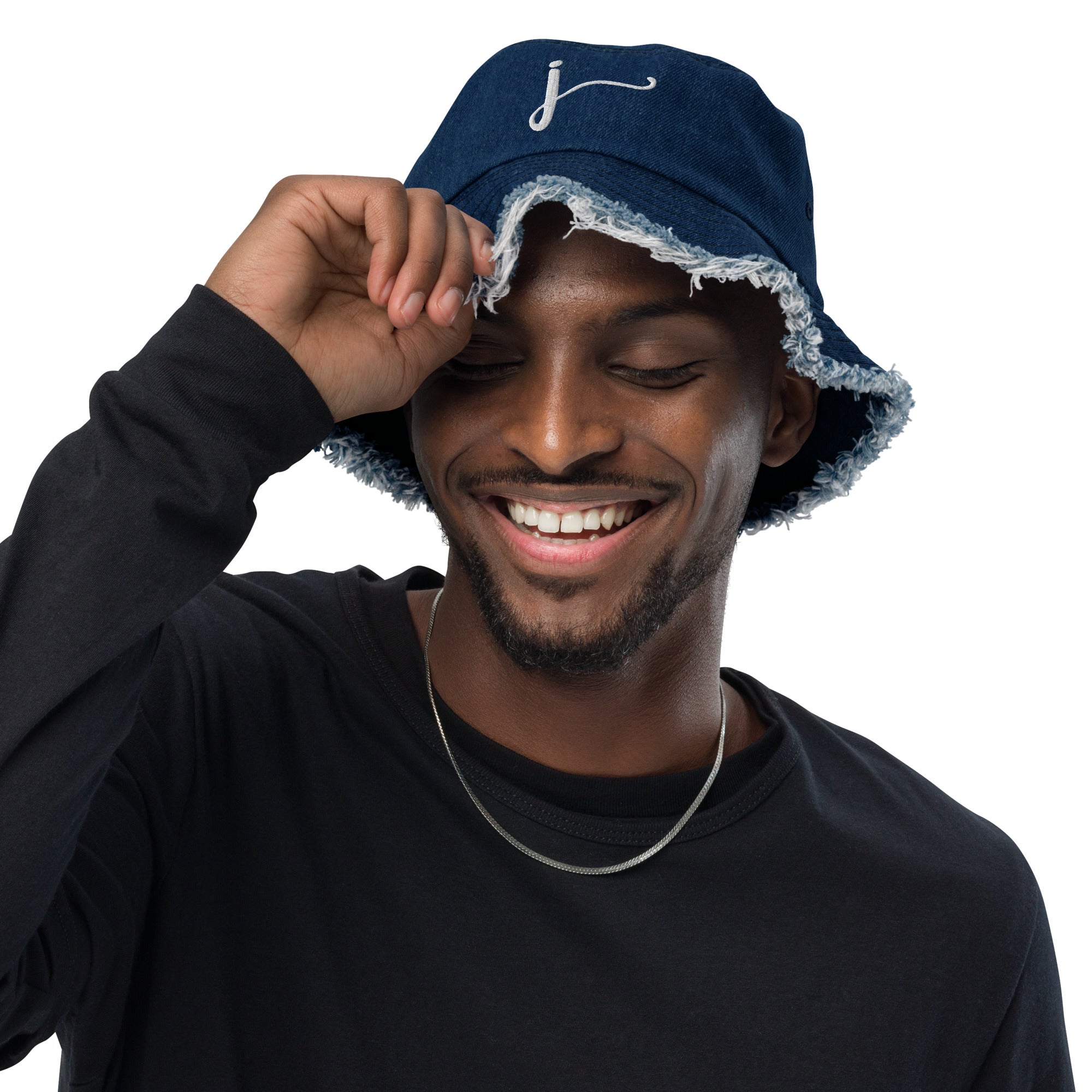 Black denim store bucket hat